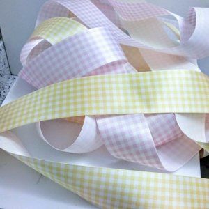 Yellow and Pink Gingham Fabric Satin Ribbon 6 Yards total Easter Crafts